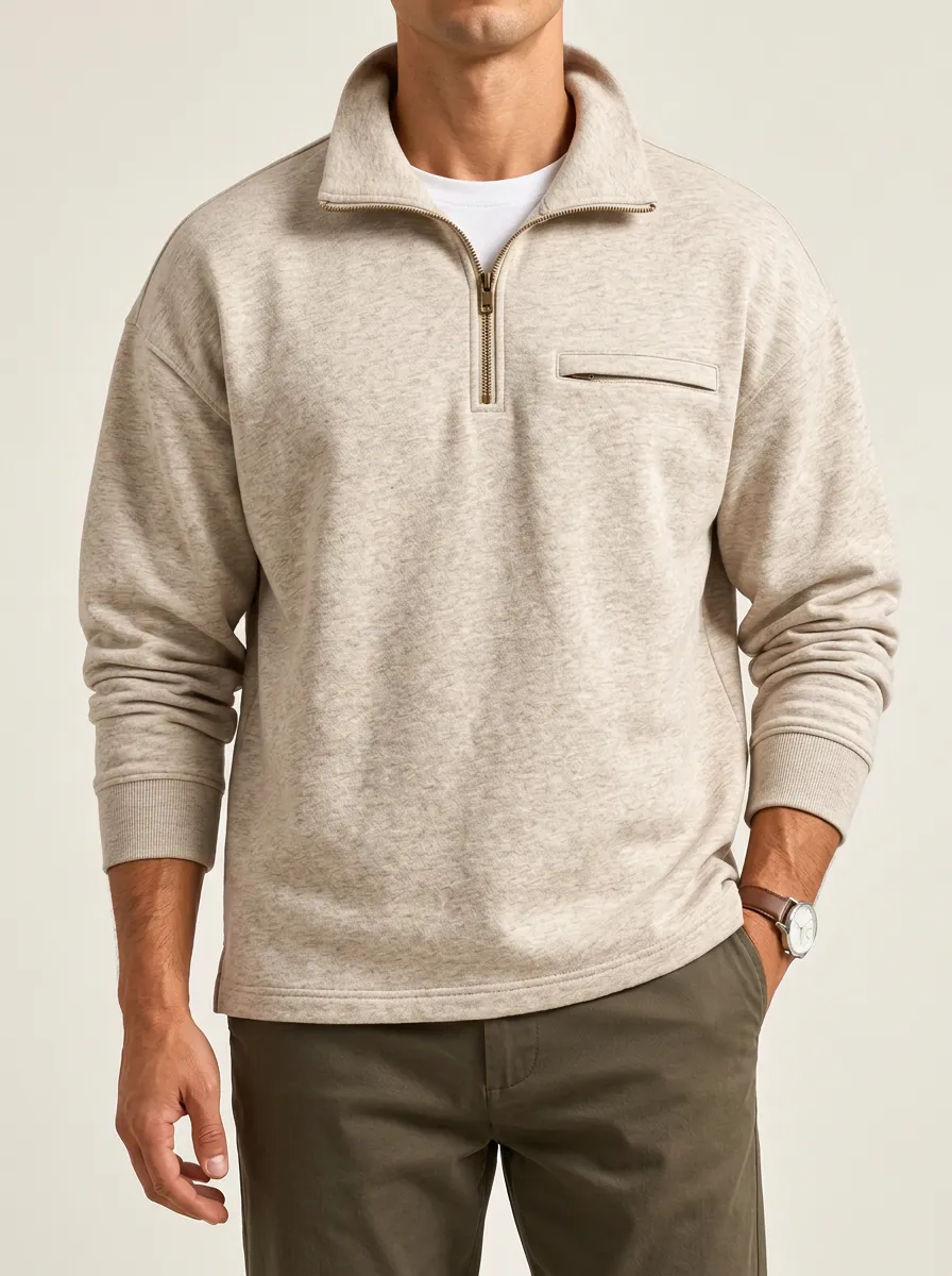 Heathered Quarter-Zip Pullover for Quiet Casual Dressing