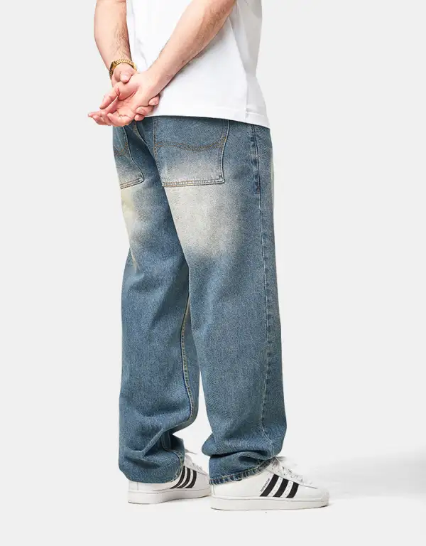 Men's Sandblasted Relaxed Stretch Denim Jeans