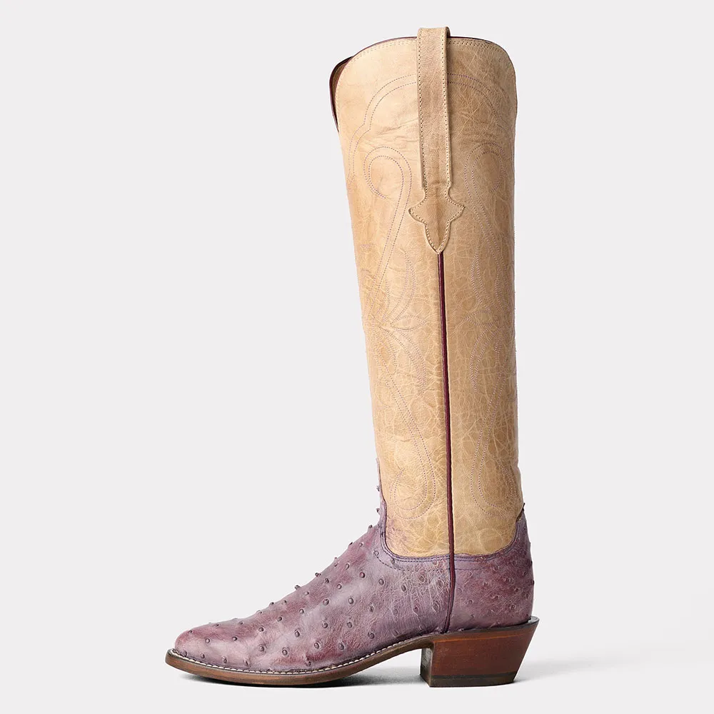 Faux-Leather Block-Heel Platform Knee-Length Western Boots