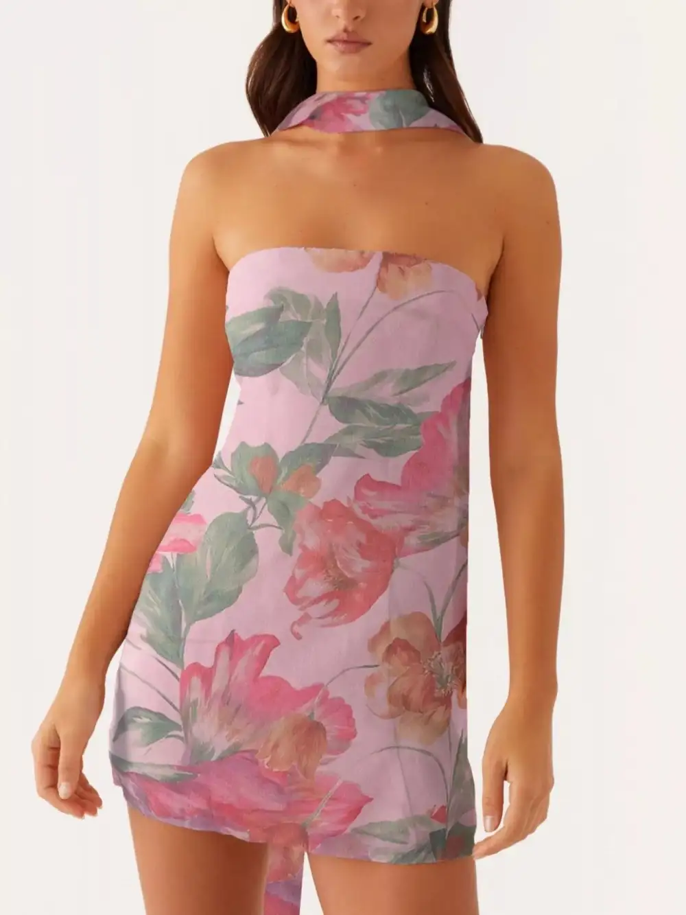 Strapless Floral Mini Dress