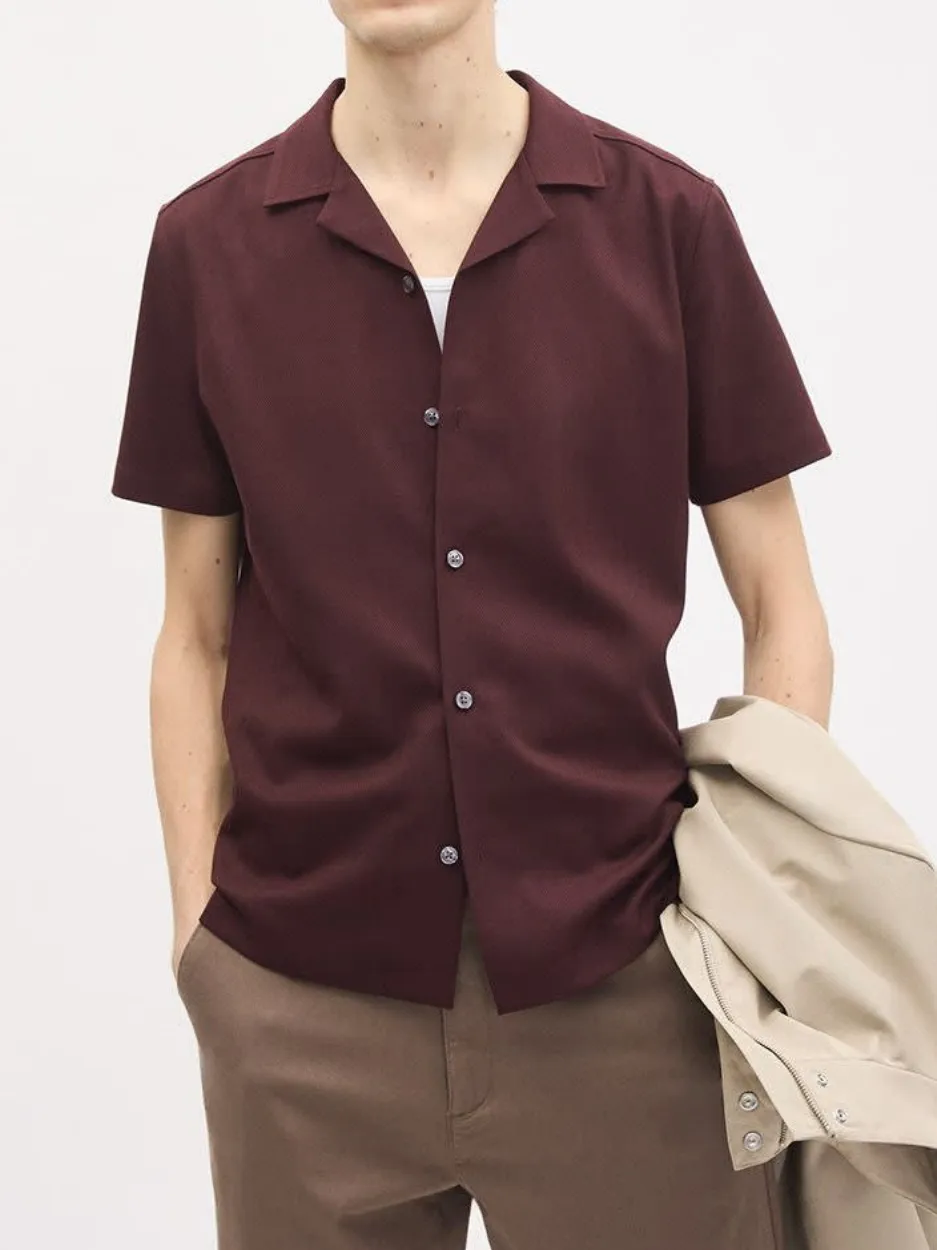 Burgundy Short Sleeve Button Down Shirt