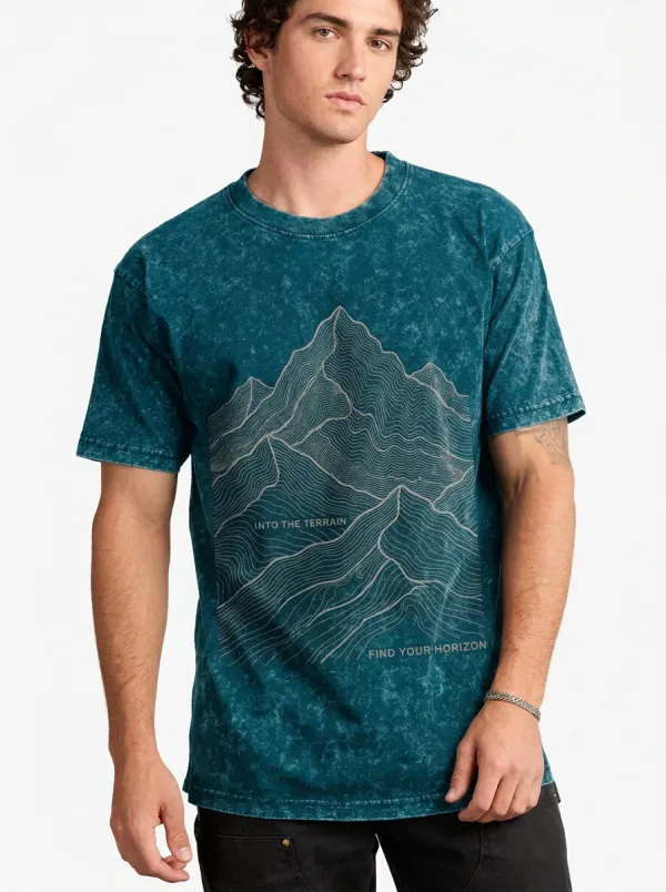 Men's Acid Wash Backcountry Trek Outdoor Adventure Mountain Topographic Graphic T-Shirt