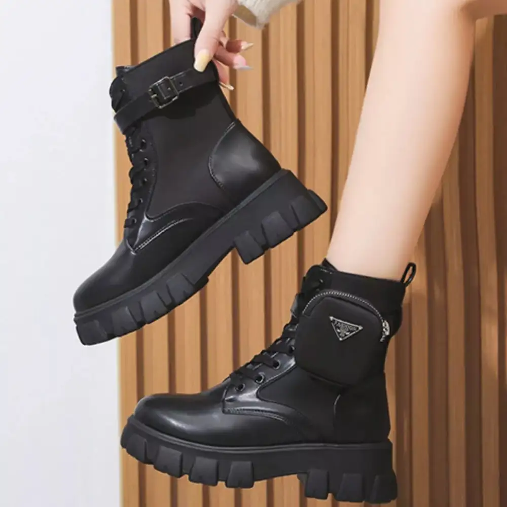 Textured Lace Up Platform Ankle Boots