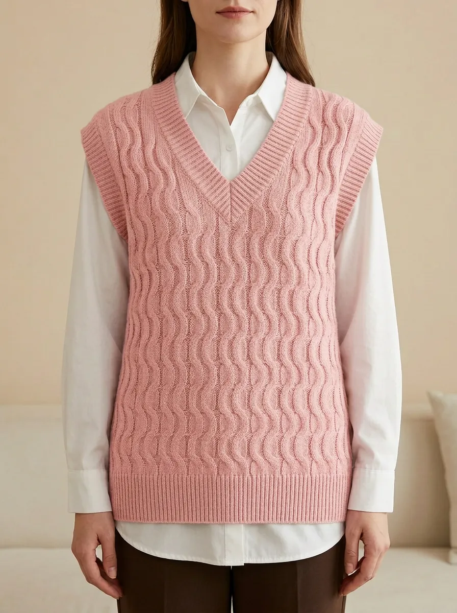 Wavy Cable Button Sweater Vest