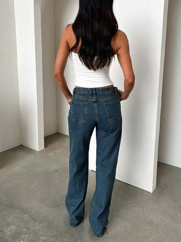 High Waist Straight Leg Seamed Jeans