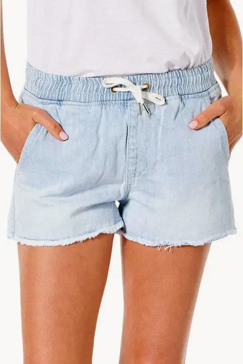 Distressed Pull On Denim Shorts