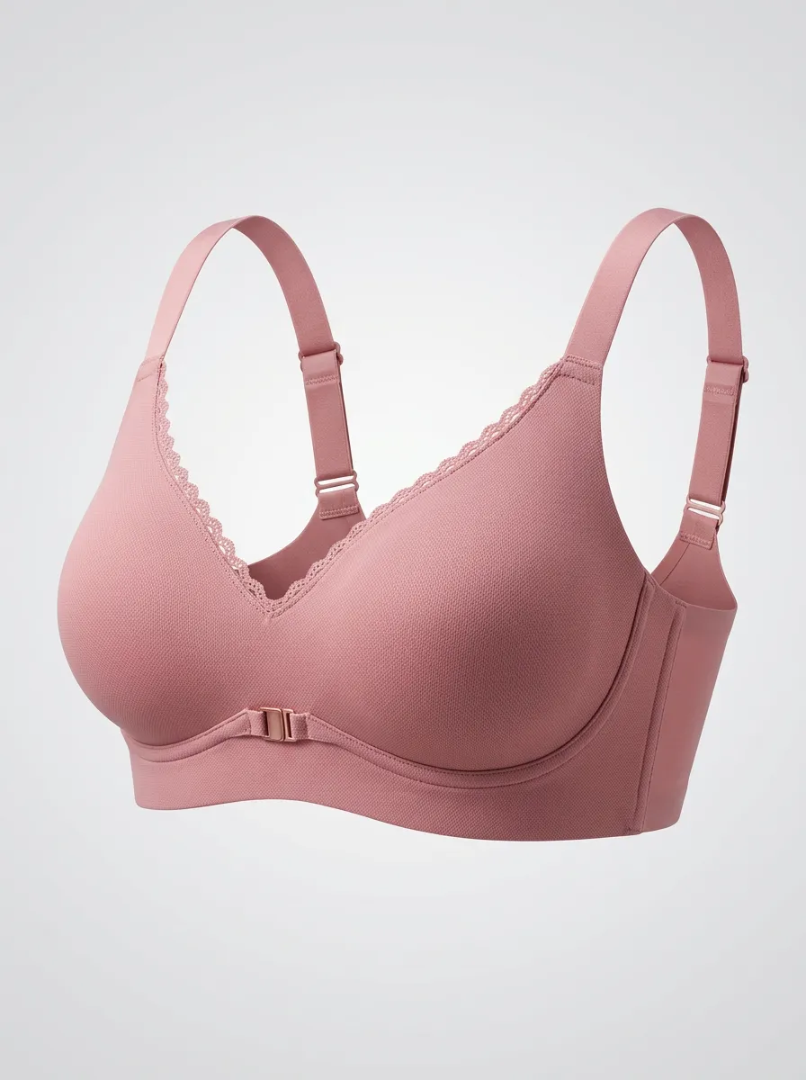 Women's Front-Closure Wireless Lace-Trim Molded-Cup Bra