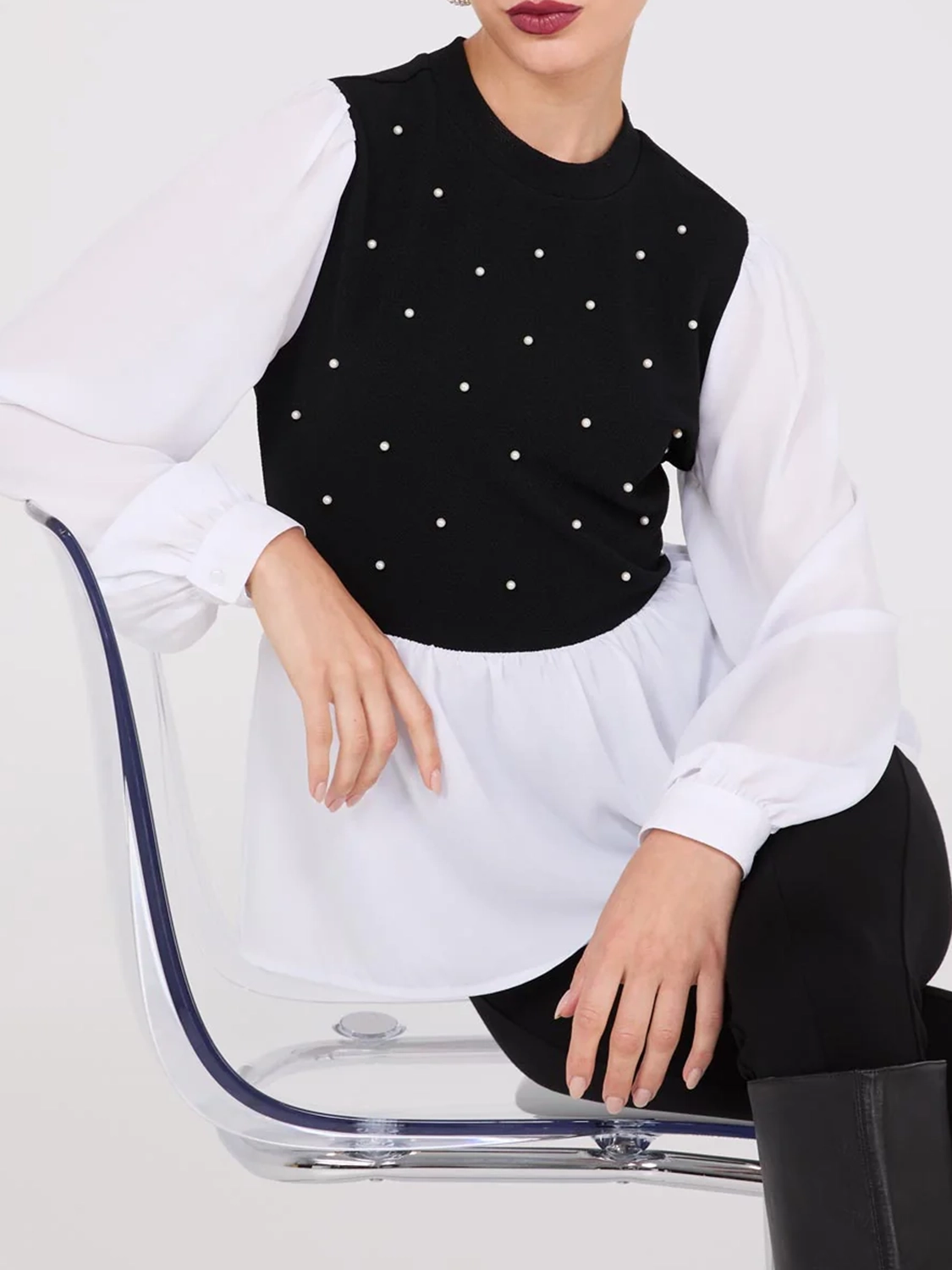 Polka Dot Contrast Panel Shirt
