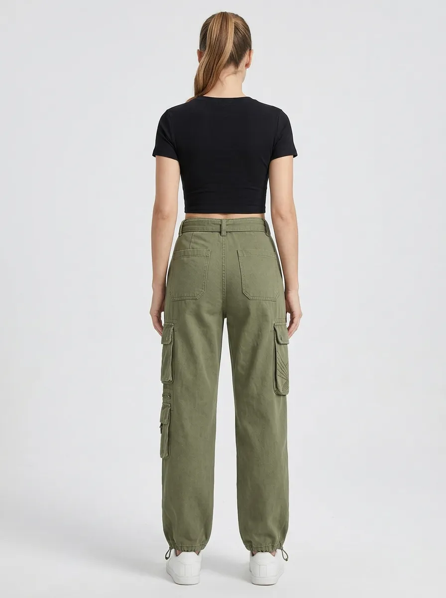 Core Geometric Pattern Multi Pocket Utility Look Women's Multi Pocket Cargo Pants