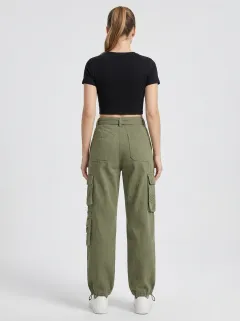 Core Geometric Pattern Multi Pocket Utility Look Women's Multi Pocket Cargo Pants