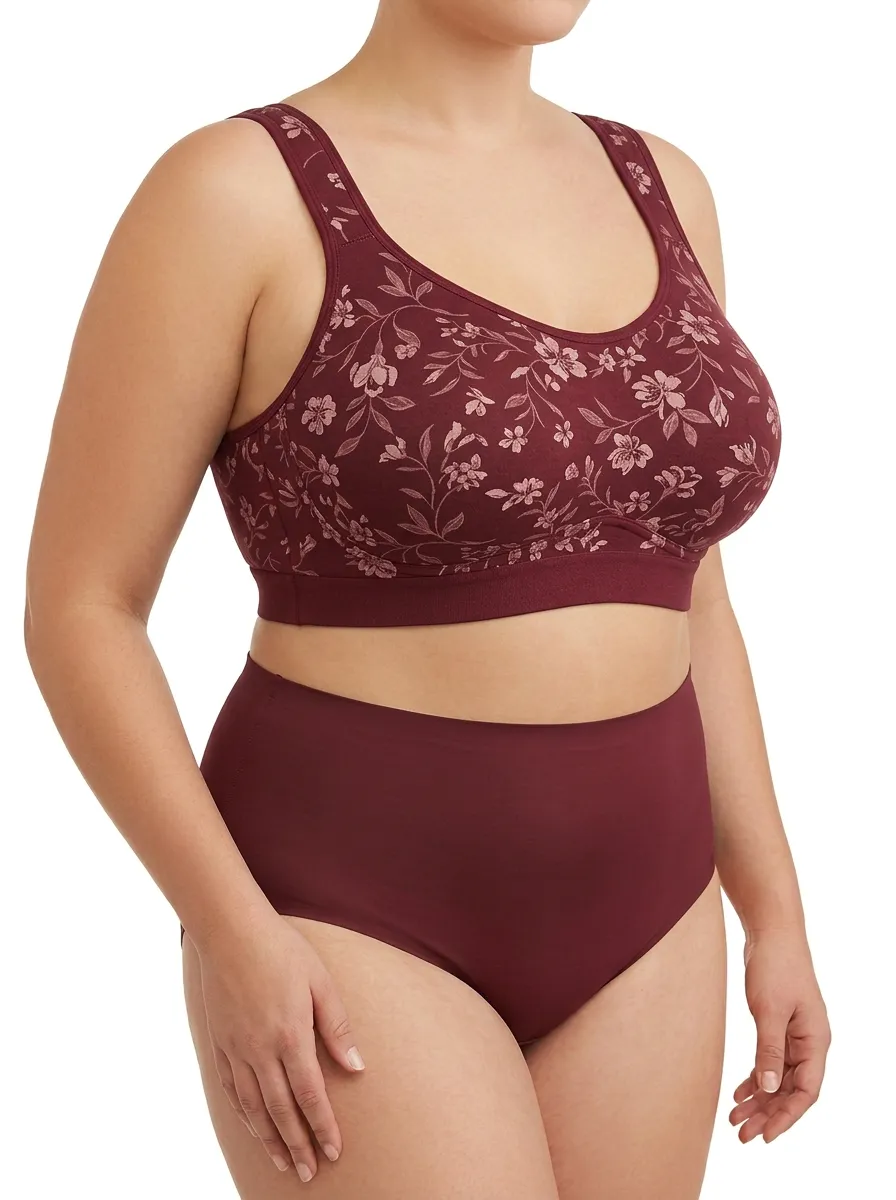 Women's Plus Size Beige Floral Scoop-Neck Wireless Bralette