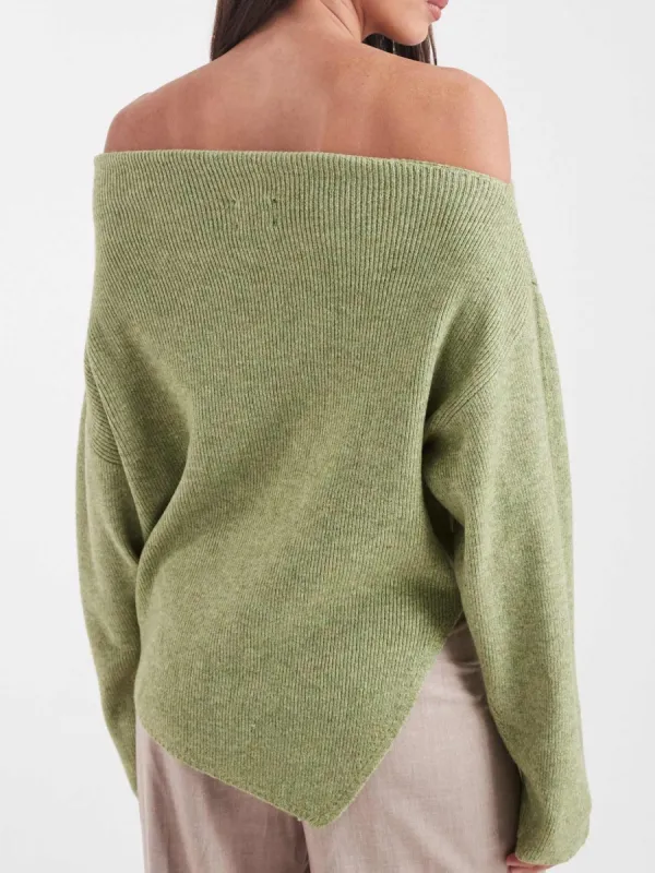 Off-Shoulder Rib-Knit Sweater