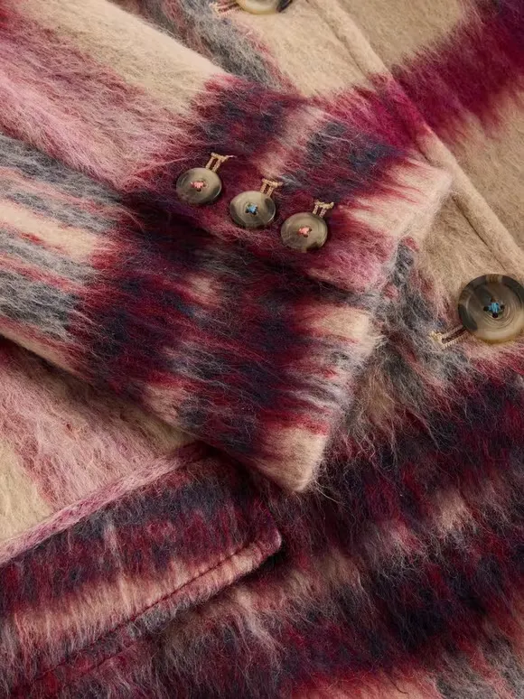 Check Coat In Pink Multi