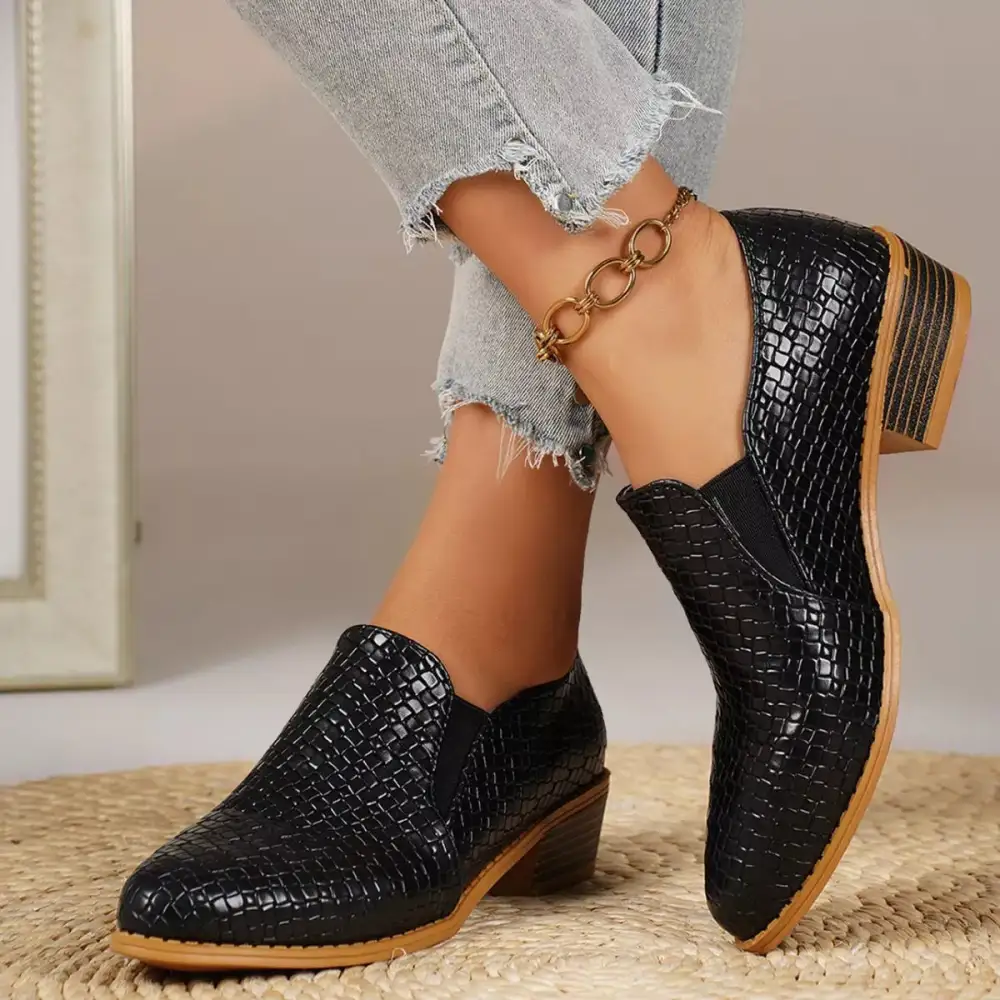 Refined Pointed Toe Block Heel Loafers