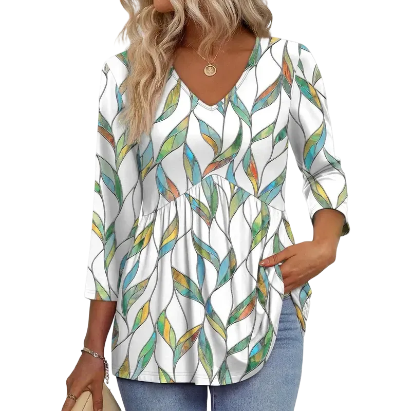 Women's three-quarter sleeve V-neck babydoll top