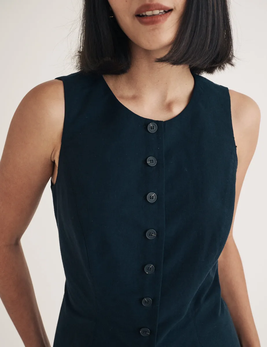 Black Crew Neck Longline Waistcoat