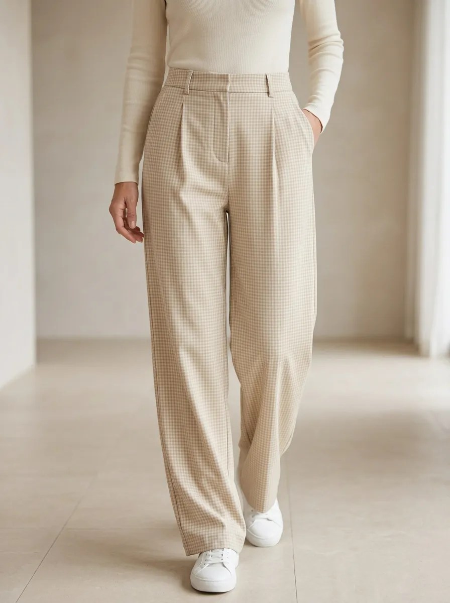 Women's Minimalist Gingham Print Casual Pants