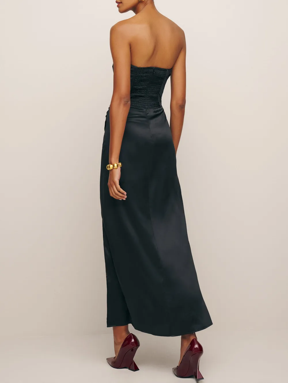 Strapless Velvet Slit Hem Maxi Dress