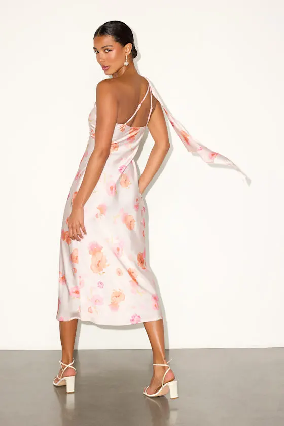 Naima Rust Red Satin One-Shoulder Midi Dress