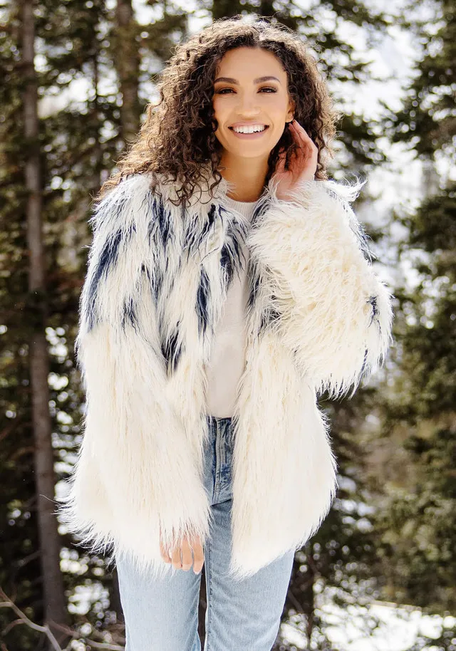 Ivory Tibetan Lamb Faux Fur Moody Blue Jacket