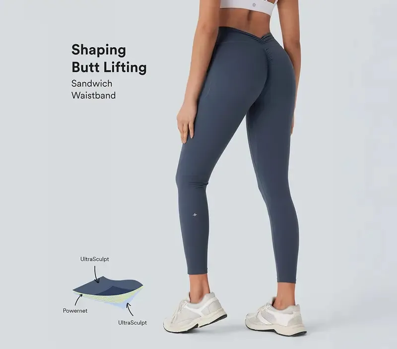 Women's UltraSculpt SoCinched High Waisted Tummy Control Butt Lifting Ruched Side Pocket Shaping Yoga Leggings