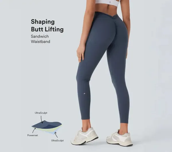 Women's UltraSculpt SoCinched High Waisted Tummy Control Butt Lifting Ruched Side Pocket Shaping Yoga Leggings