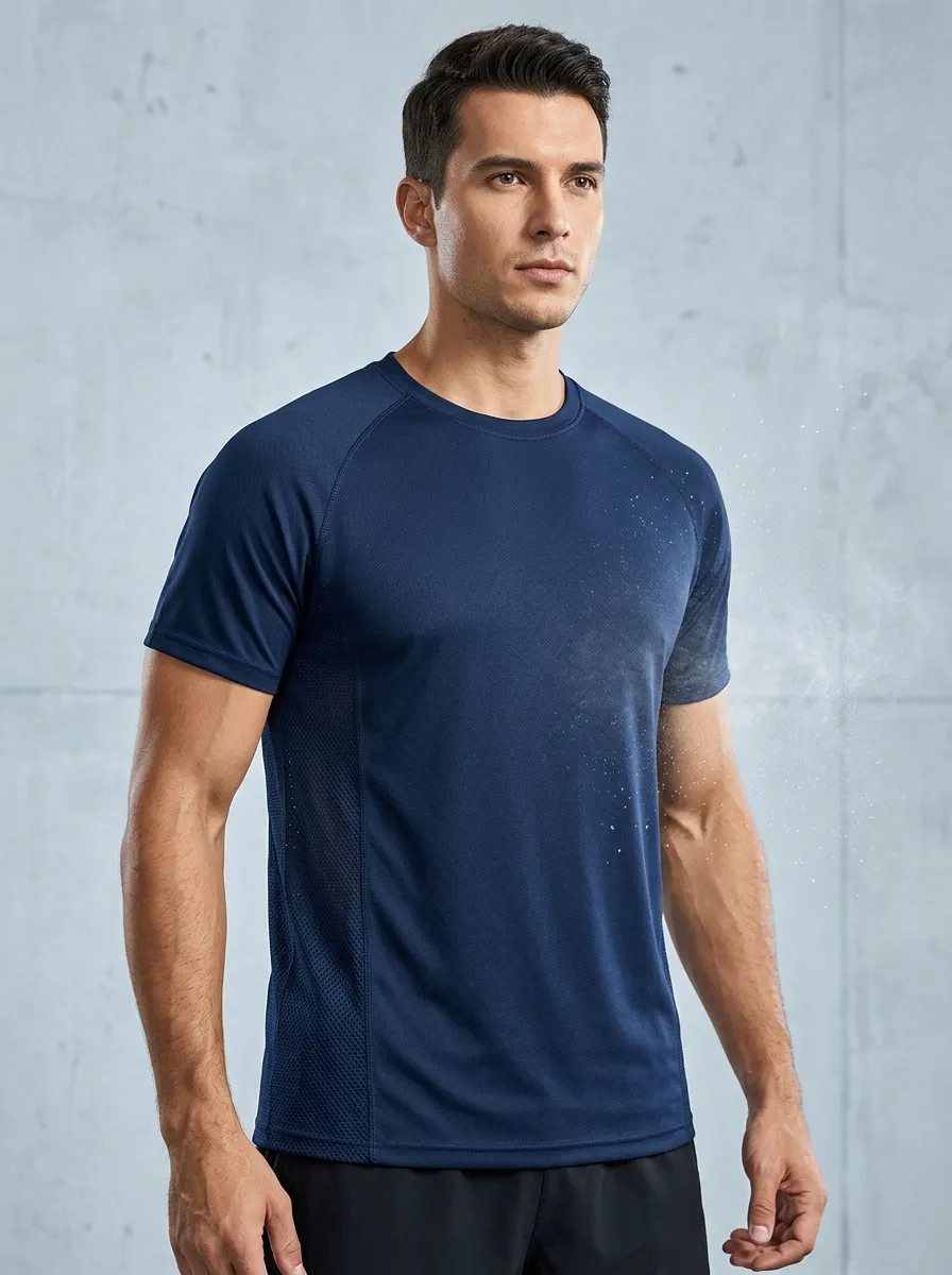 Men's Ribbed Mesh-Panel Casual T-Shirt