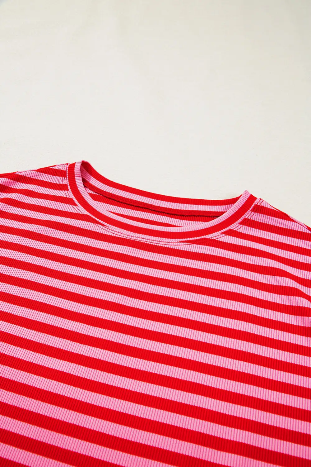 Red Stripe Ribbed Cap Sleeve
