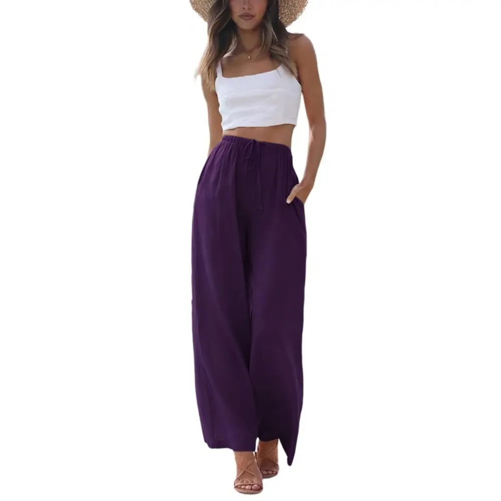 Women's Summer Cotton Linen Wide Leg Pants