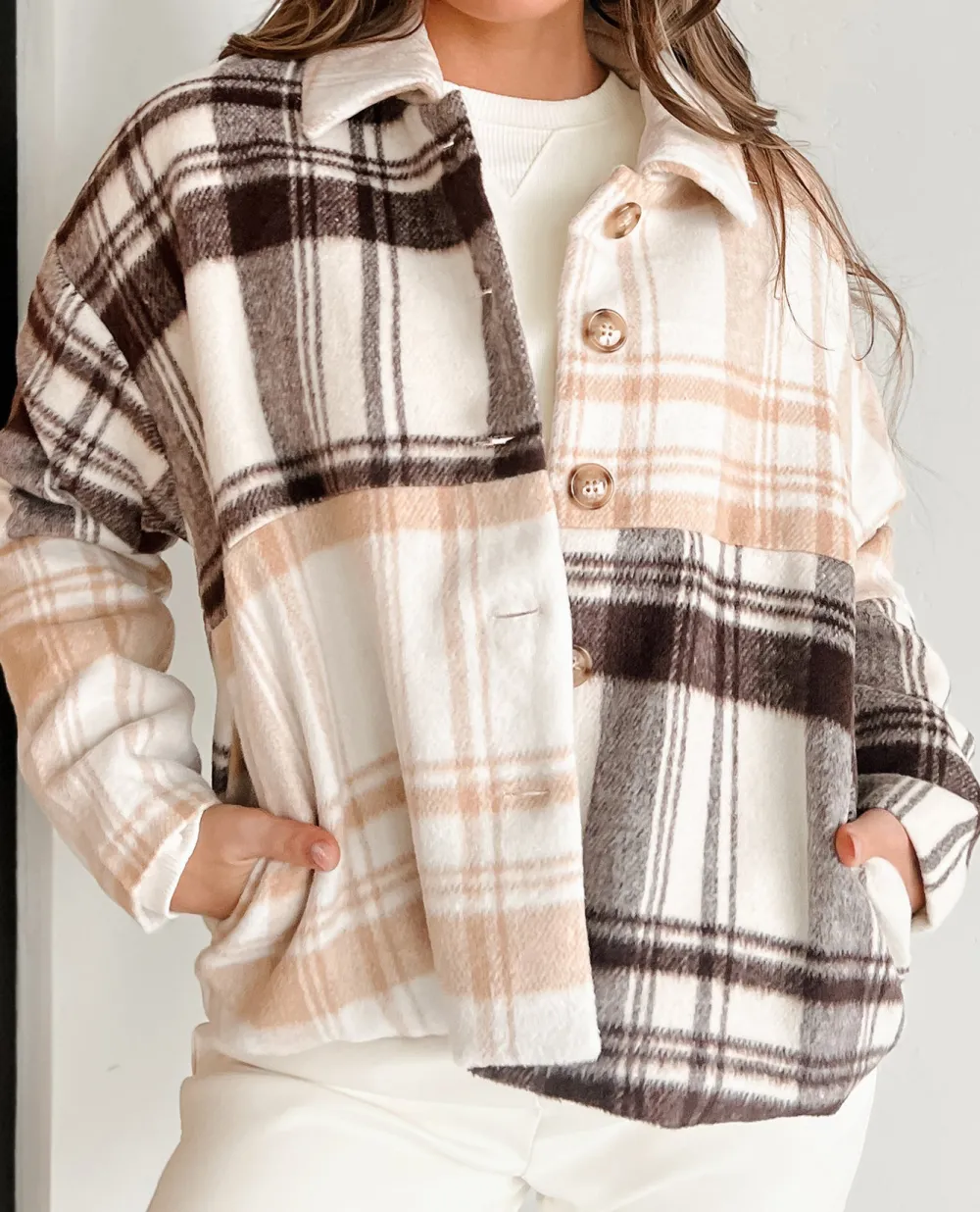 Mixed Plaid Oversized Jacket