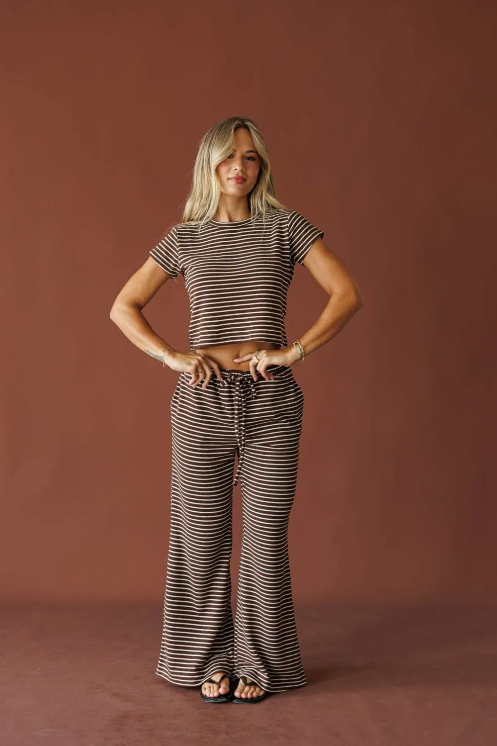 Striped Drawstring Flared Pants