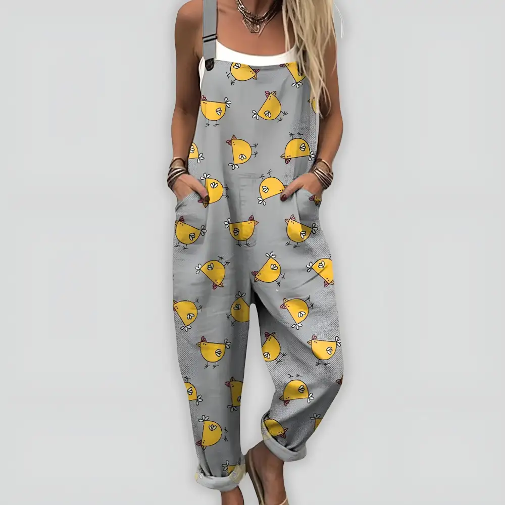 Gathered Printed Wide Leg Jumpsuit