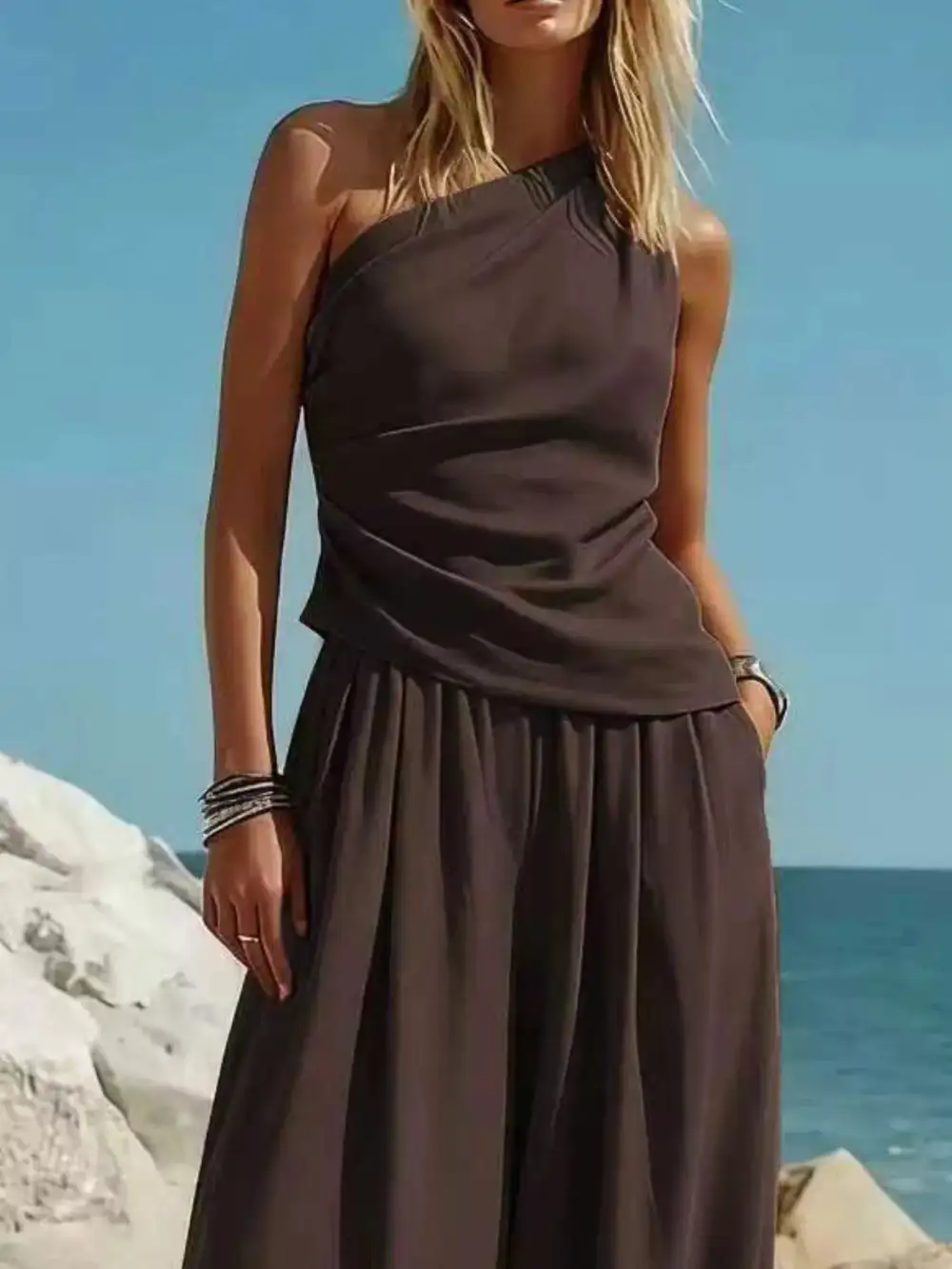 Refined Full Size One Shoulder Top and Wide Leg Pants