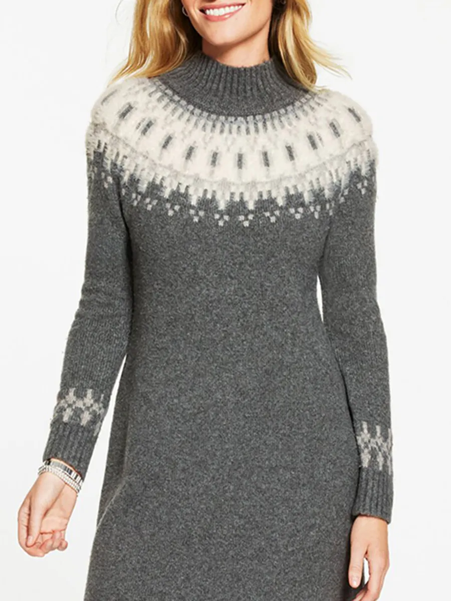 Women'S Stylish Pattern-Accent Slim-Fit Knit Midi Dress