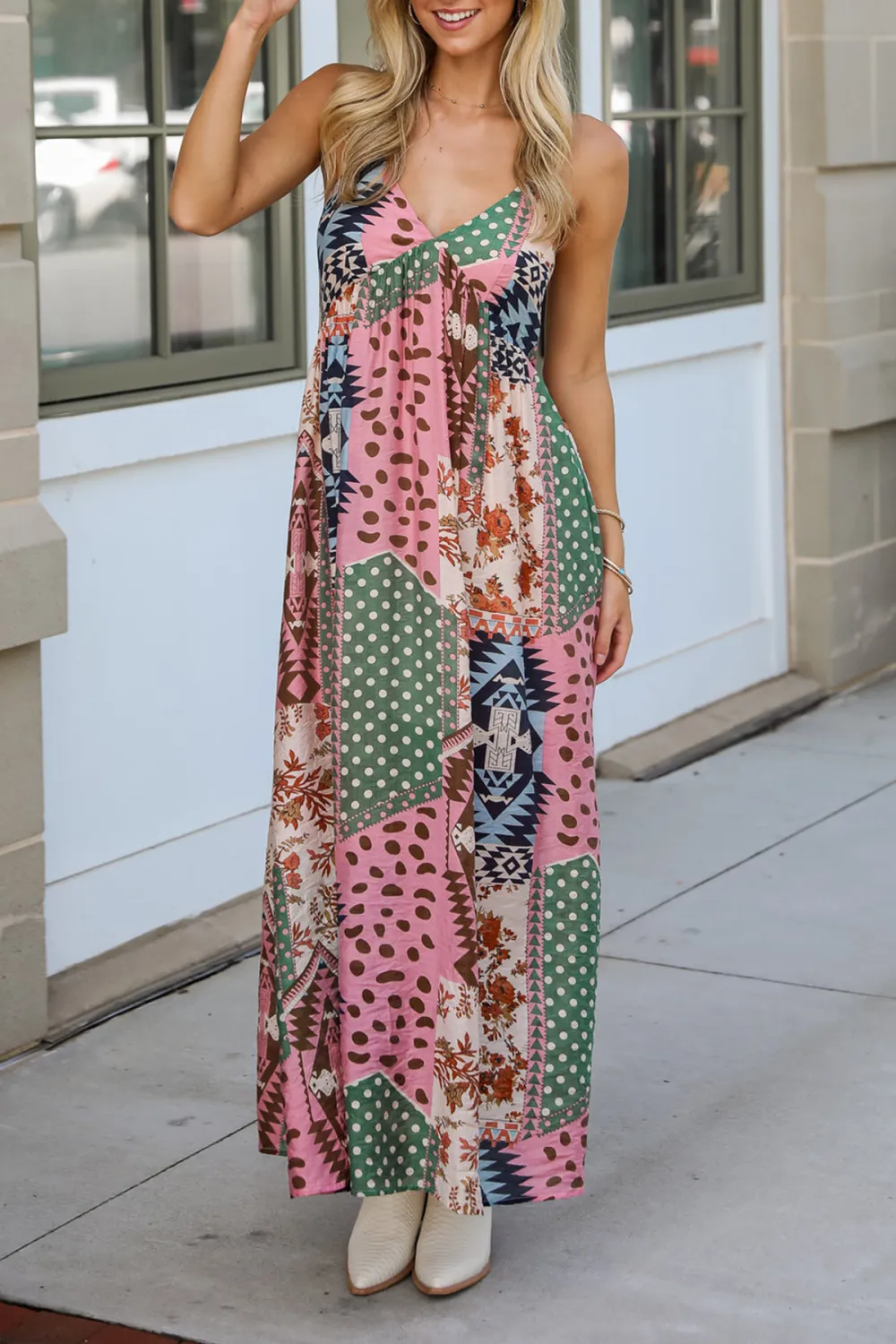 Cream Patchwork Maxi Dress