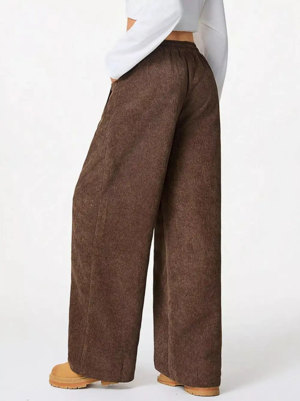 Wide Leg Corduroy Drawstring Pocketed Pants