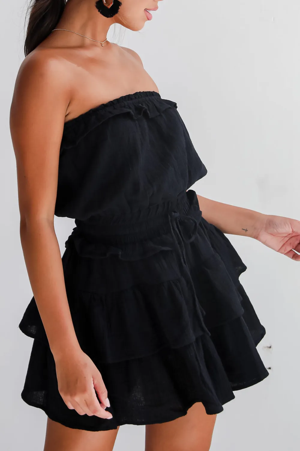 Casual Linen Strapless Mini Dress