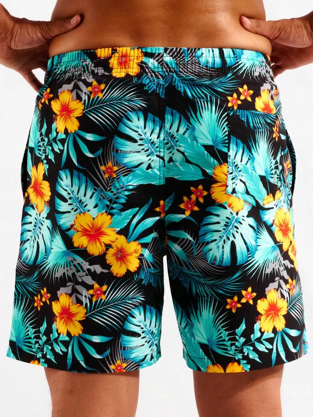 Men's Coastal Tropical Print Pocket Swim Trunks