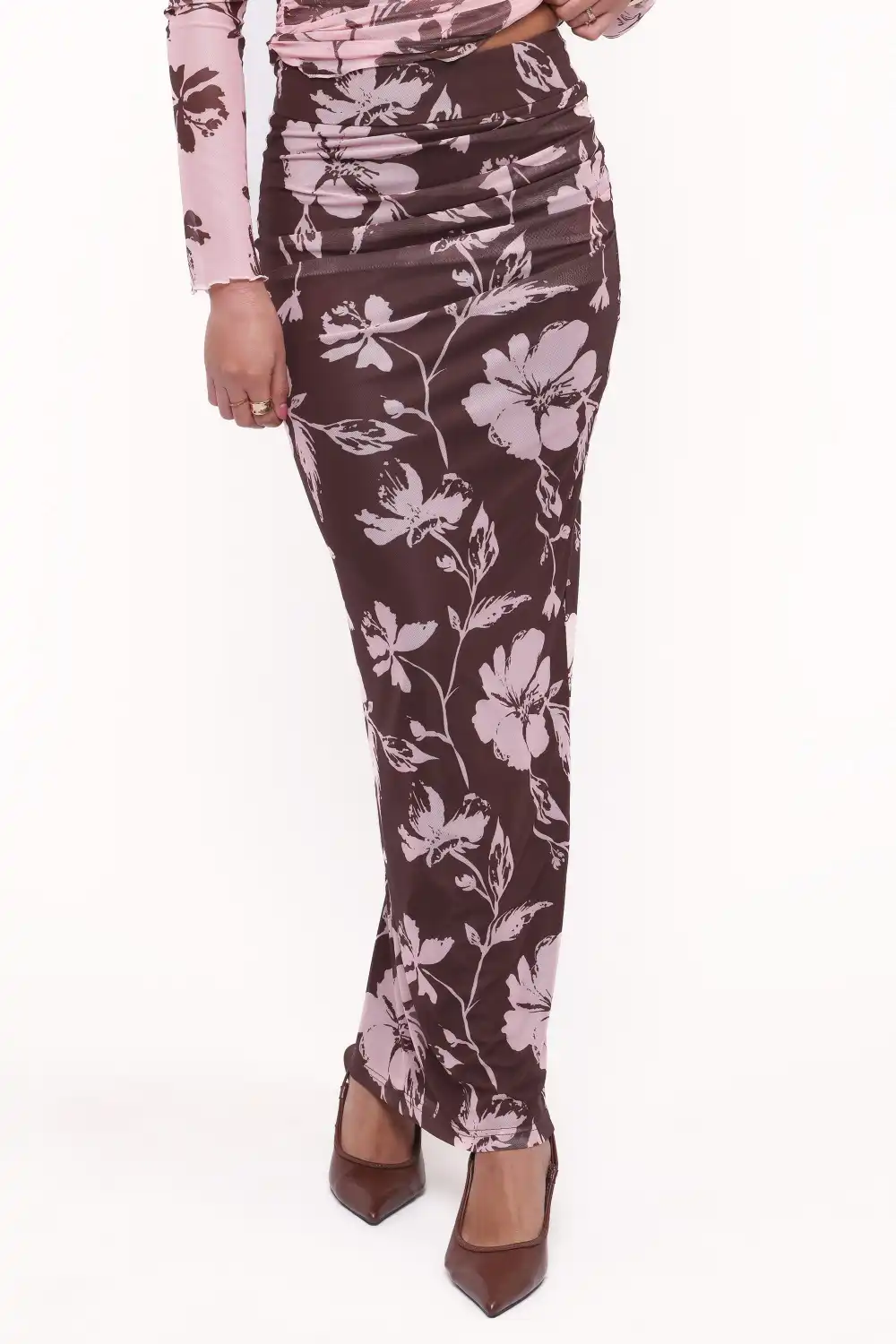 Mesh Floral High Rise Skirt