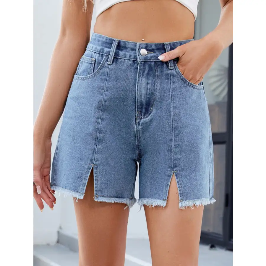 Raw Hem Slit Denim Shorts