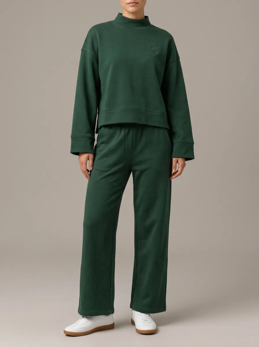 Comfortable Red Sweatshirt Pairing with Rose Detail