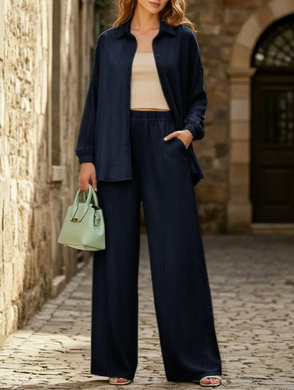 Long-Sleeved Lapel Shirt and Trousers Suit