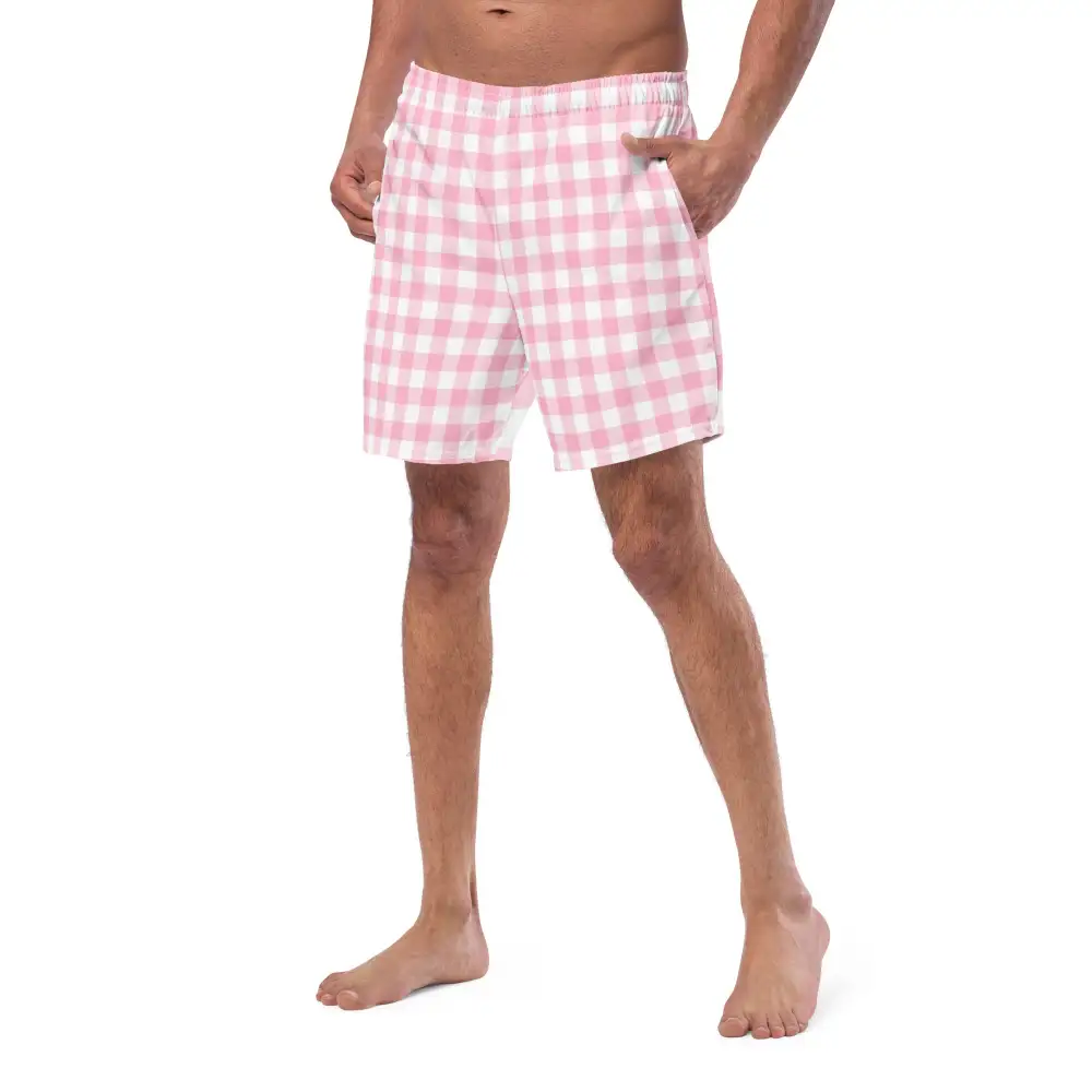 Breathable Gingham Swim Trunks