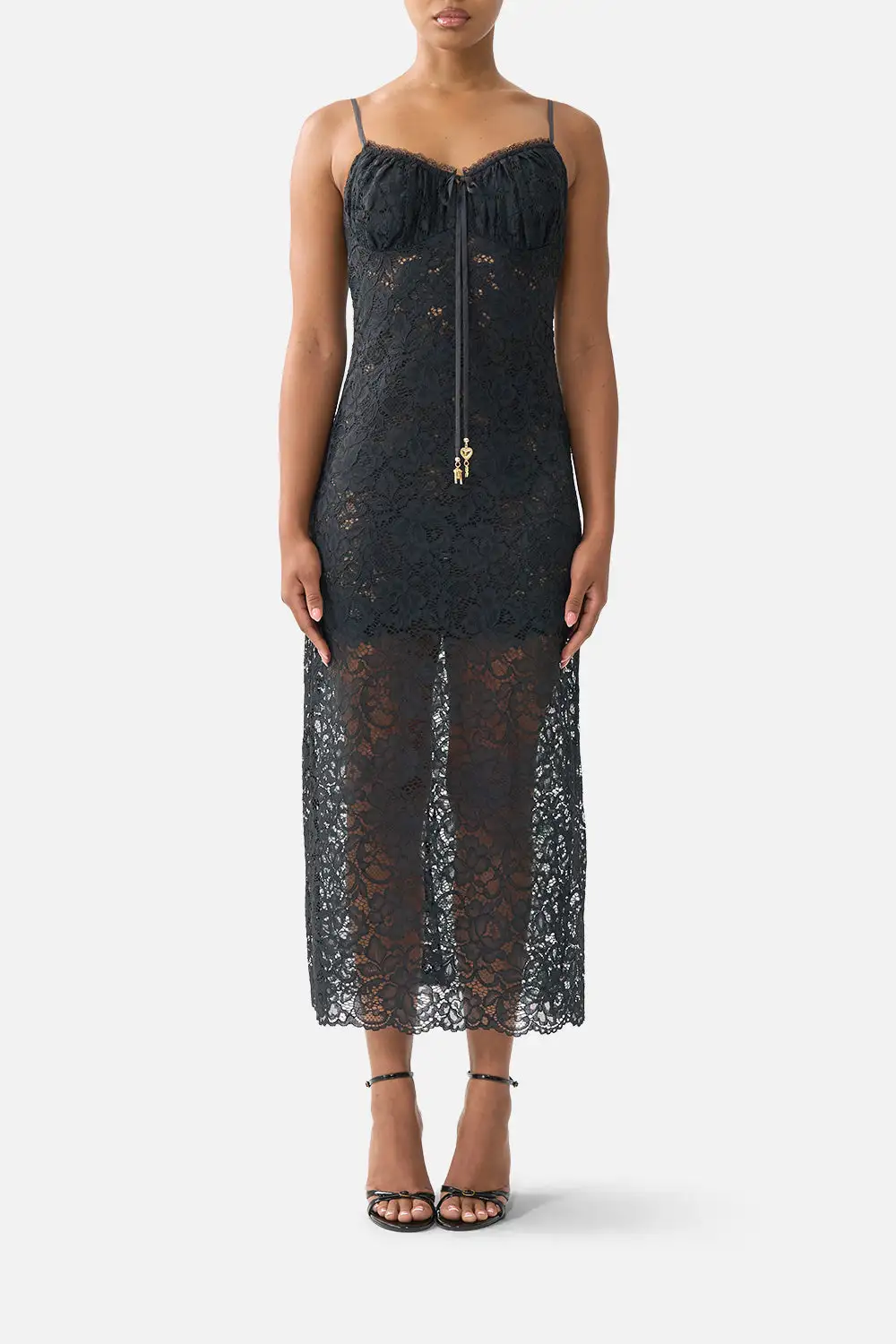 Lace Gathered Bodice Slip Dress
