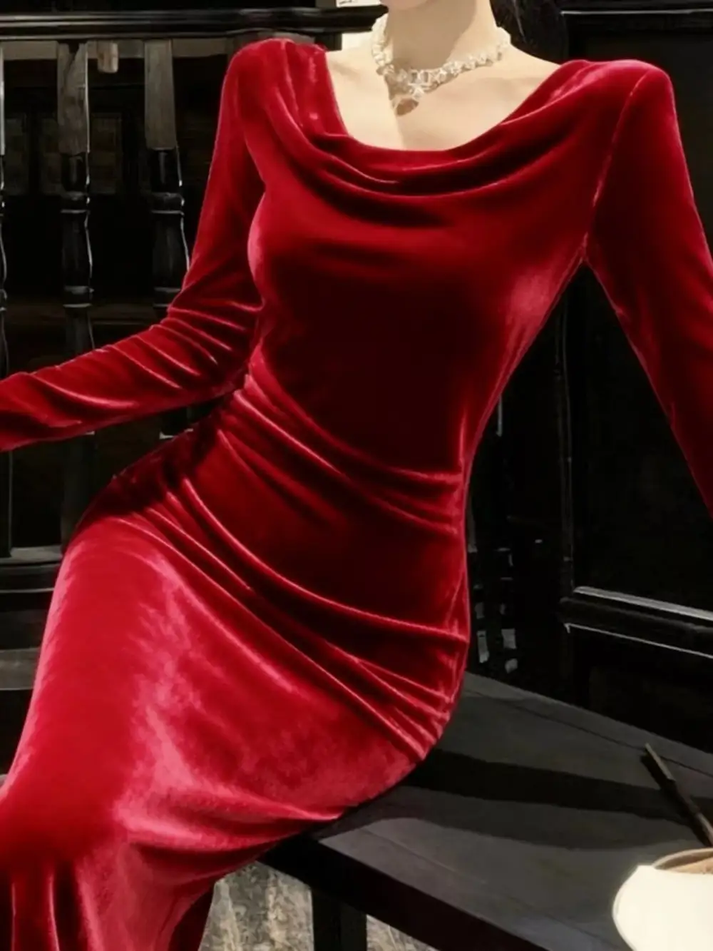 Velvet Long Sleeve Midi Dress
