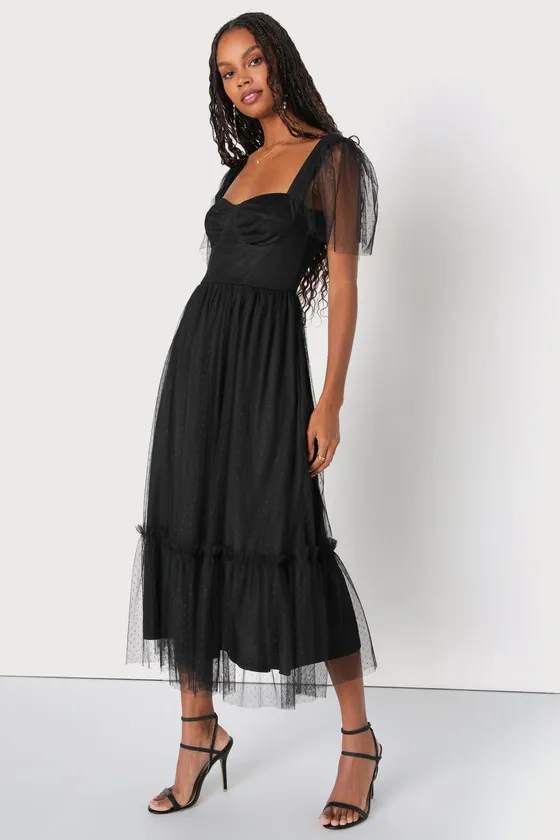 Dreamy Celebration White Tulle Bustier Swiss Dot Midi Dress