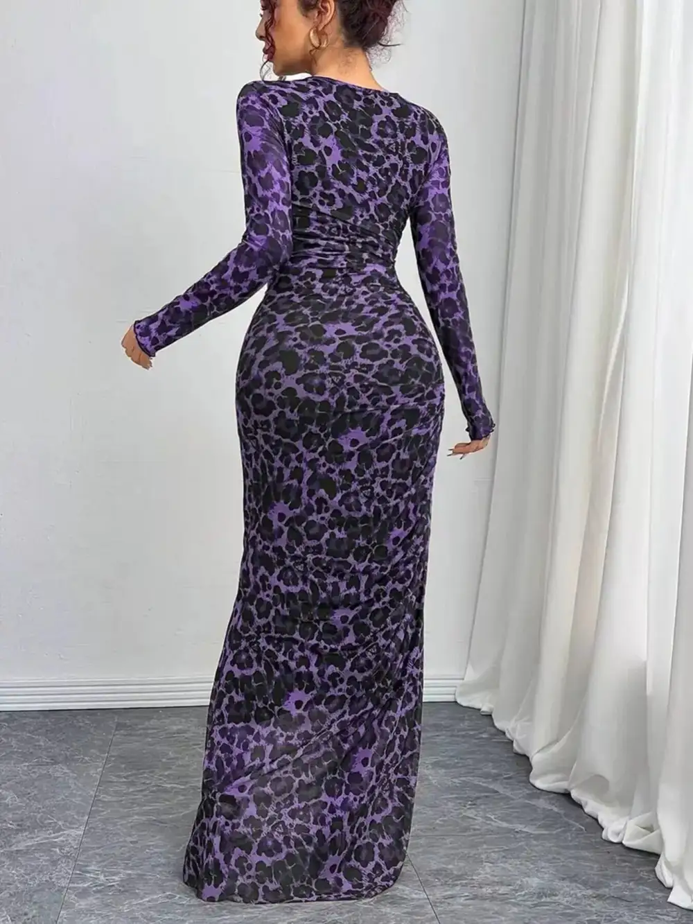 Animal Print Ruched Maxi Dress