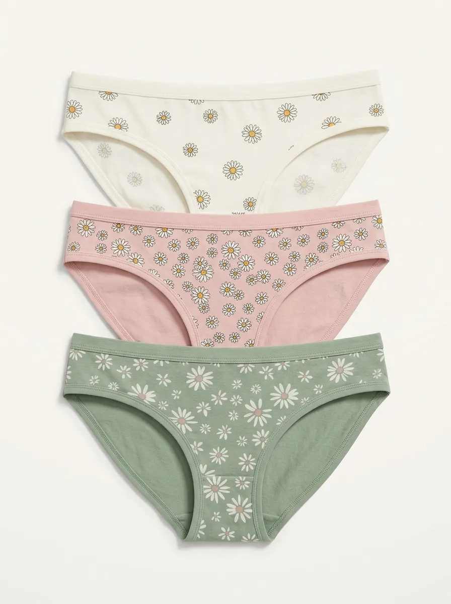 Women's Daisy Print Bikini Briefs Three Pack