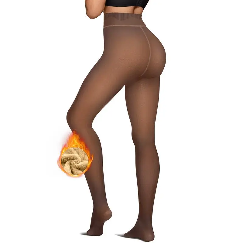 Women Fleece Lined Leggings Sheer Fake Translucent Pantyhose Thermal High Waisted Footed Opaque Tights
