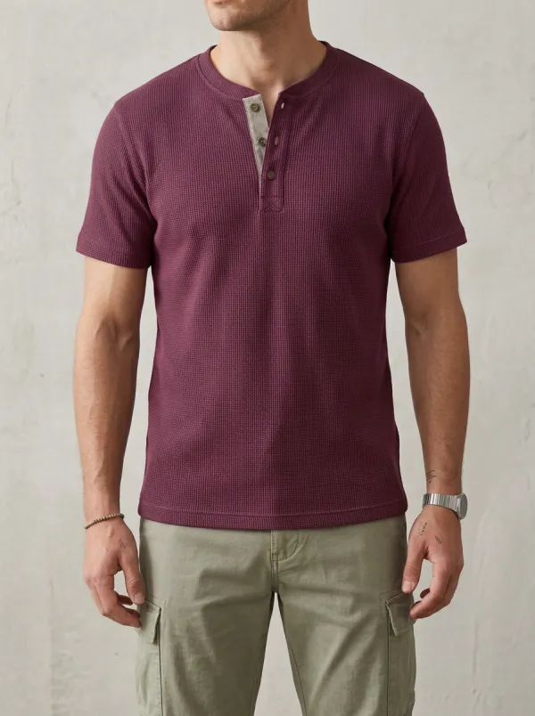 Men's Classic Waffle Knit Button Placket Henley Shirt